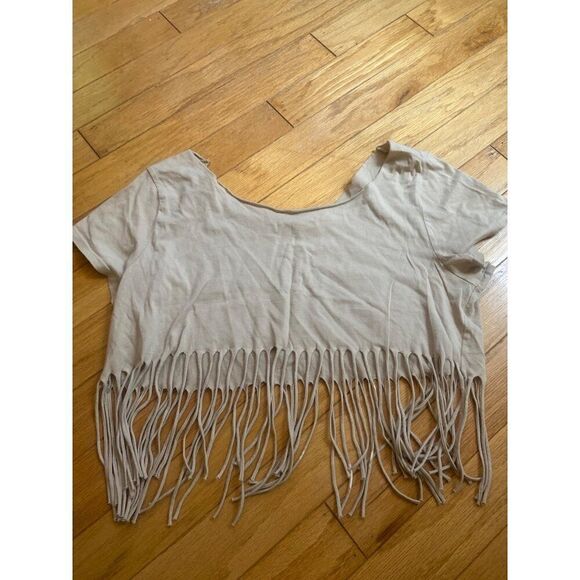 Vintage boho Style Desert Adventure Club graphic Fringe Crop Top t-shirt large - Picture 6 of 7